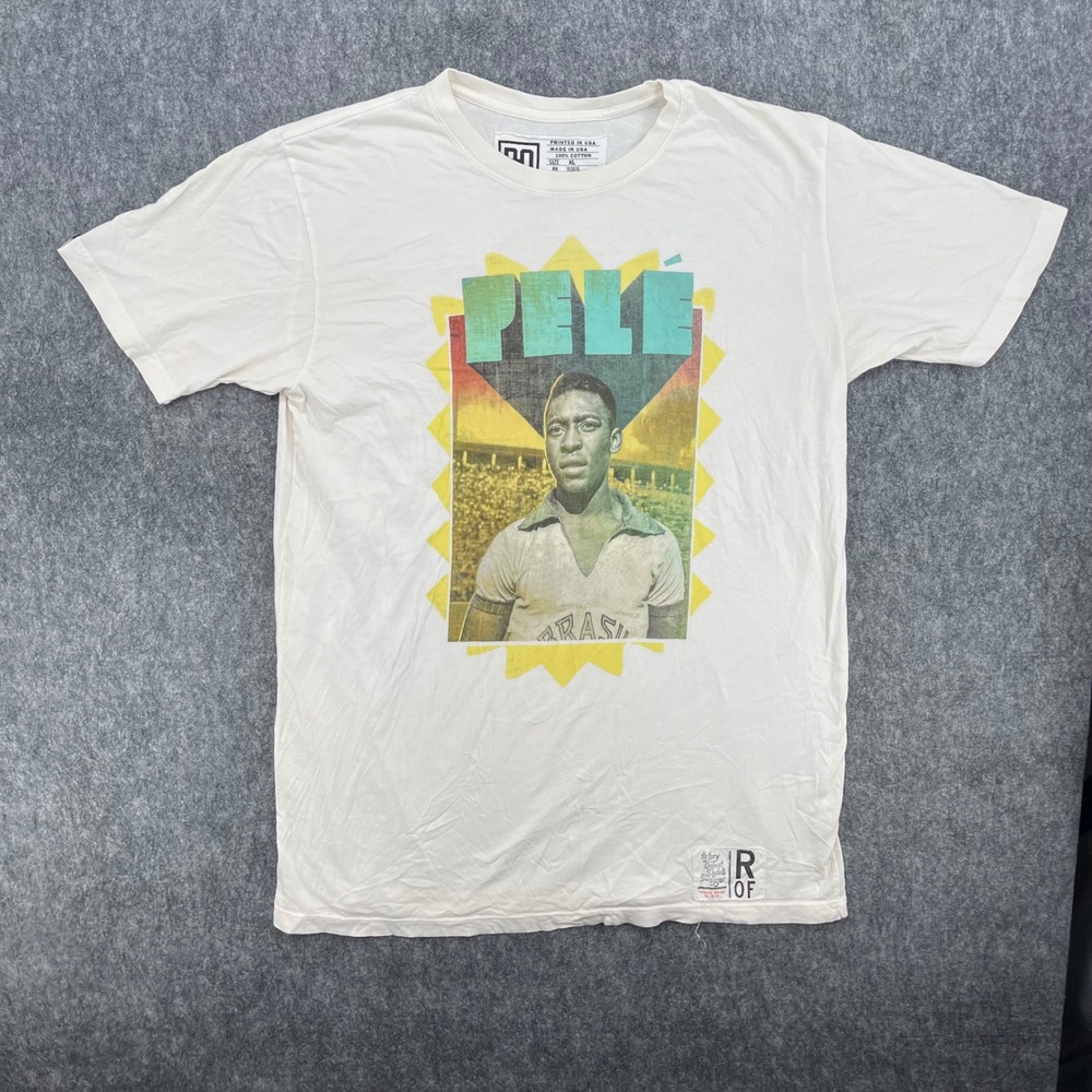 Roots of Fight Pele Shirt Mens XL Brazil Soccer Graphic White Cotton Tee